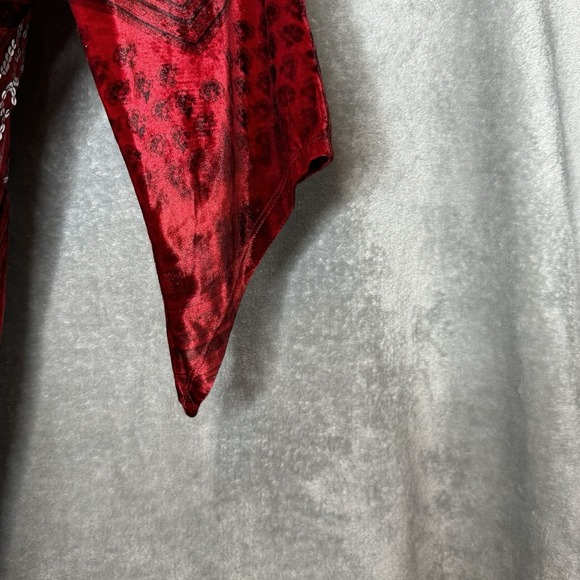One World 1X Top Shirt Red Paisley 3/4 Sleeve V Neck Stretch Velour Sequins - Picture 4 of 8